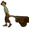Bronze Boy Pushing Wagon Statue