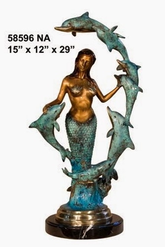 Bronze Mermaid & Dolphins Statue - AF 58596 NA