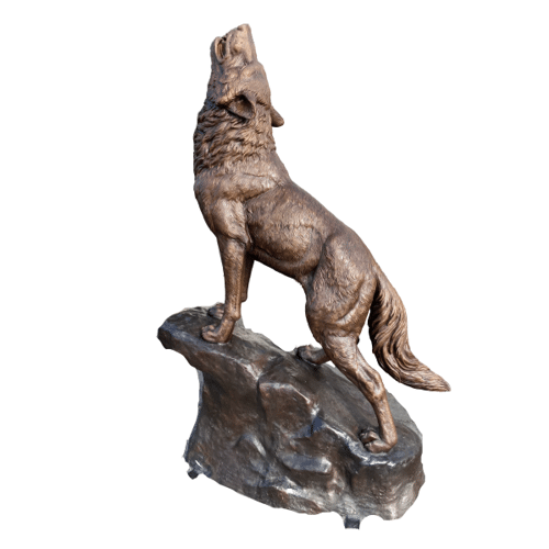 Bronze Howling Wolf on Rock Statue - ASB 967