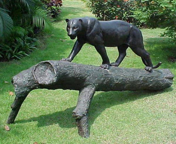 Bronze Panther on Tree Mascot Statue