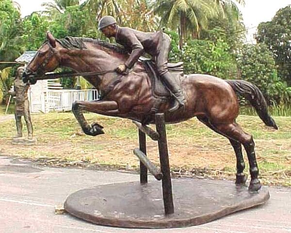Life-Size Bronze Rider & Jumping Horse Statue