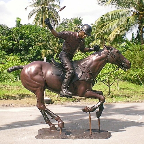 Bronze Life-Sized Polo Player Horse Statue - PA 1173
