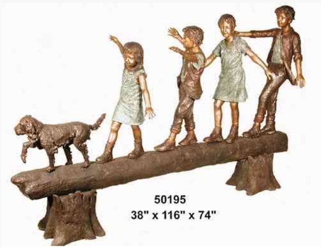 Bronze children & dog on a log statue (2021 Price) - AF 50195