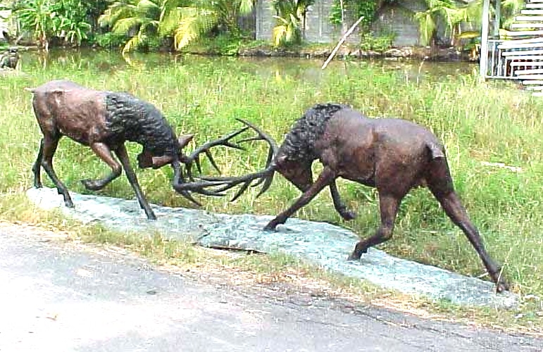 Bronze Life-Sized Fighting Buck Deer Statues - PA 1093 A & B