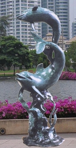 Bronze Jumping Dolphin Fountain Statue - BB 295-14