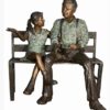 Bronze Grandfather & Granddaughter on Bench Statue