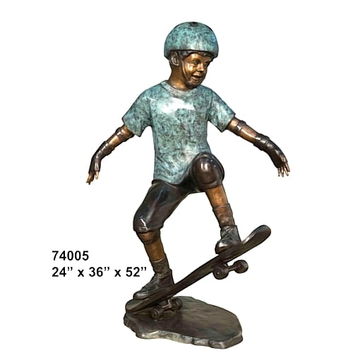 Bronze Boy Skate Bordering Statue - AF 74005