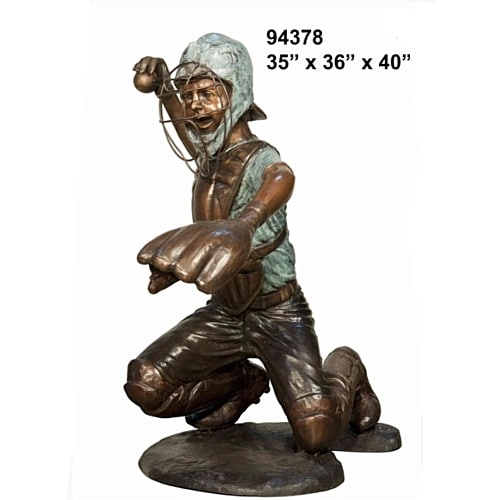 Bronze Boy Little League Catcher Statue - AF 94378