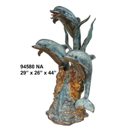 Bronze Jumping Dolphins on Coral Statue - AF 94580NA