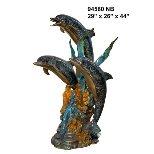 Bronze Jumping Dolphins on Coral Fountain - AF 94580NB