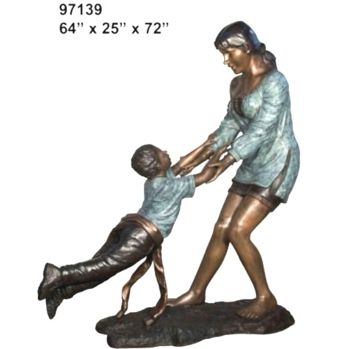 Bronze Young Mom Swing Son Statue - AF 97139