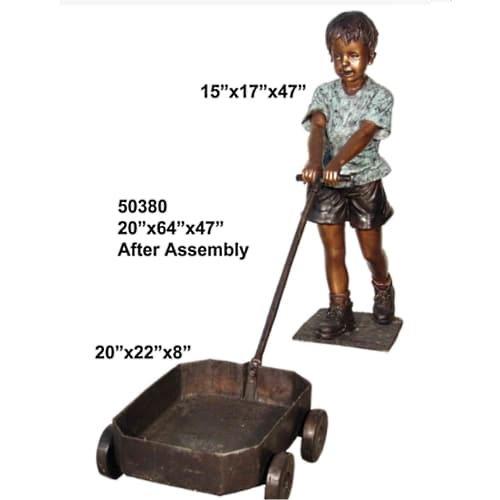 Bronze Boy Pulling Wagon Statue - AF 50380
