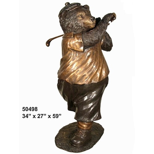 Bronze Golfer Bear Statue