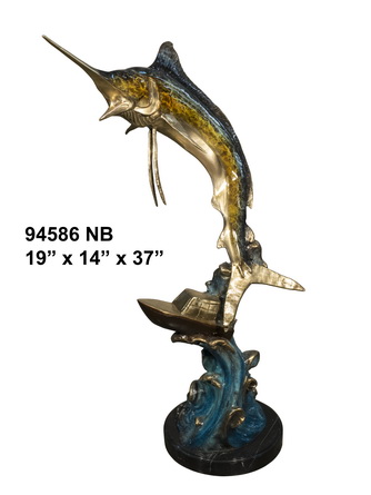 Leaping Bronze Marlin Statue - AF 94586NB