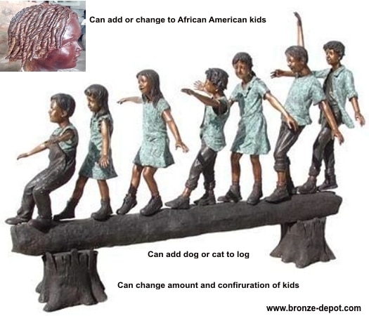 Bronze kids on a log statue - AF 52085