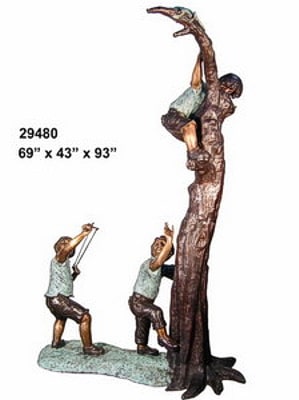 Bronze Children Chasing Squirrel Statue - AF 29480