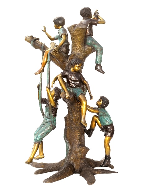 Bronze kids on a log statue Can be made as a fountain - ASB 797