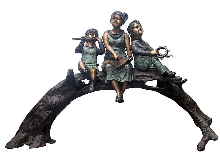 Bronze Kids on a Tree Log Statue - DD G-051