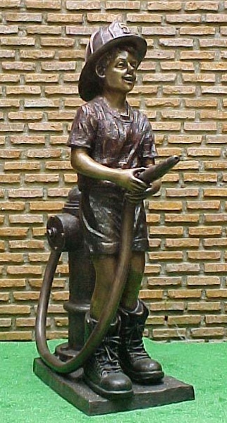 Bronze Boy Firefighter Fountain Statue - PA F-109