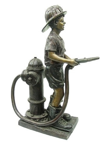 Bronze Boy Firefighter Fountain Statue