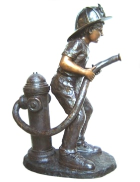 Bronze Boy Firefighter Fountain Statue - P-217-10