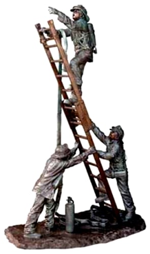 Bronze Firefighters on Ladder Statue - A DD-149