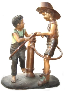 Bronze Boy Firefighter Fountain Statue - P-301-10