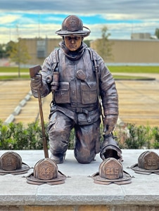 Bronze Firefighters on Ladder Statue