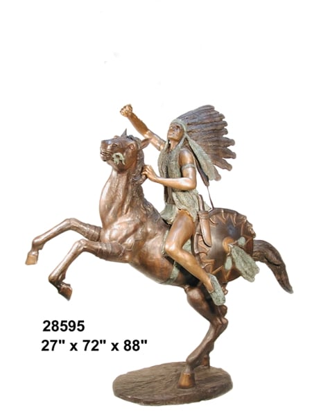 Bronze Indian Chief Horse Statue - AF 28595 B