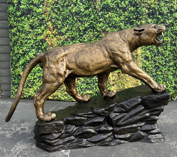 Bronze Growling Cougar Mascot Statue