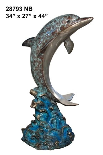 Bronze Jumping Dolphin Fountain Statue - AF 28793 NB