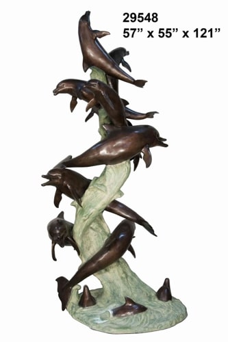 Bronze Jumping Dolphin Fountain Statue - AF 29548 BG-1