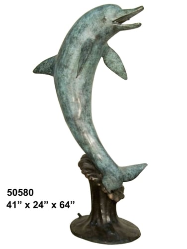 Bronze Jumping Dolphin Fountain Statue - AF 50580G