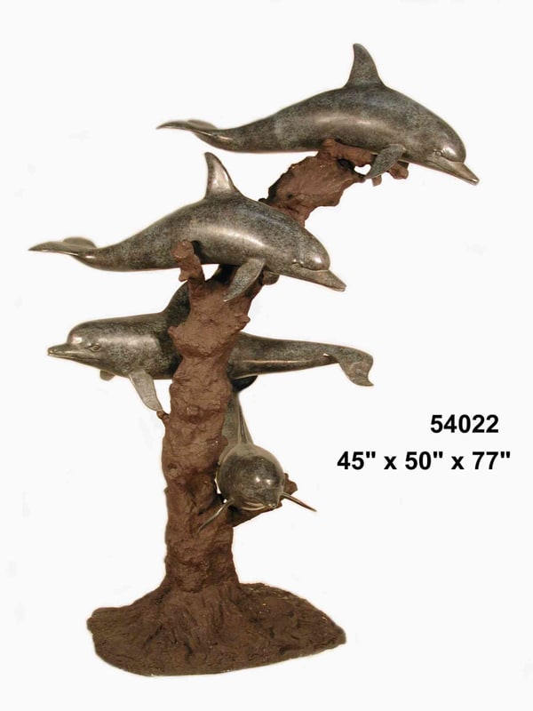 Bronze Jumping Dolphin Fountain Statue - AF 54022