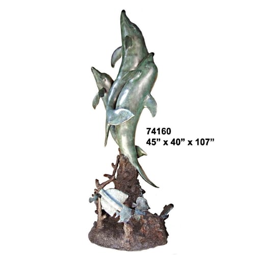 Bronze Jumping Dolphin Fountain Statue - AF 74160