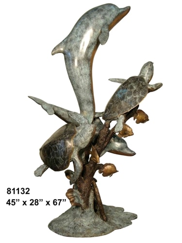 Bronze Jumping Dolphin Fountain Statue - AF 81132G