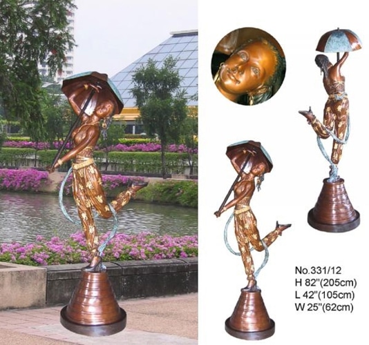 Bronze Dancing Deco Lady Umbrella Statue - BB 331-12
