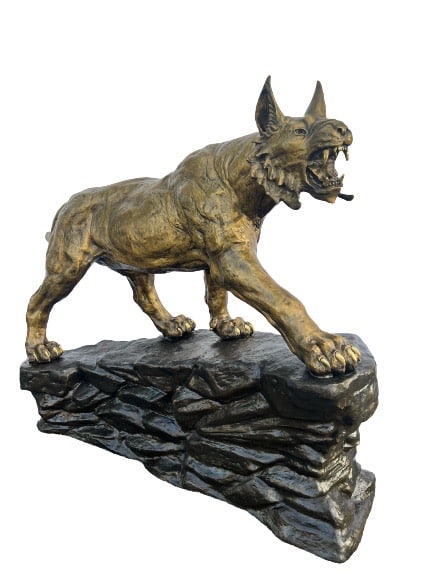 Bronze Growling Bobcat on Rock Statue - ASB 993