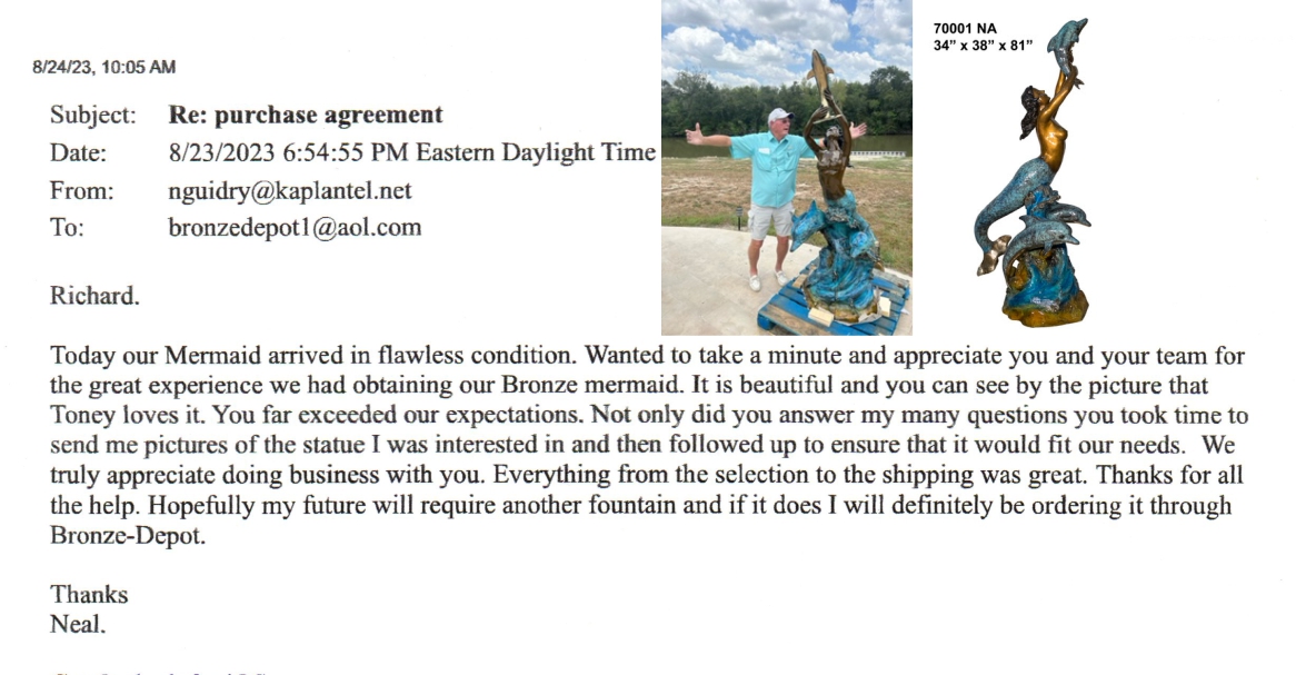 Bronze Mermaid Fountain “Far exceeded our expectations” - AF 70001 Reference