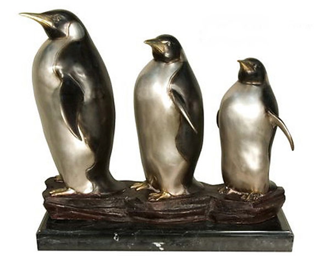 Bronze Three Penguins on Marble Base