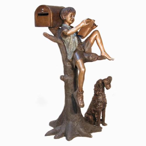 Bronze Boy Reading in Tree Mailbox - AF 50215