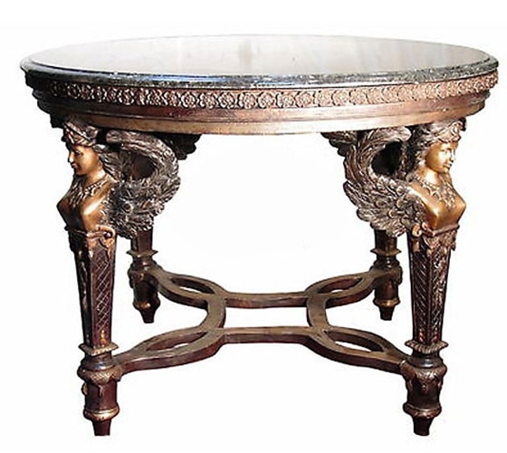 Bronze Four Sphinx Leg Table with Marble Top - AF 52606BWM