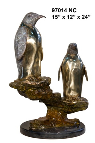 Bronze Two Penguins on Marble Base