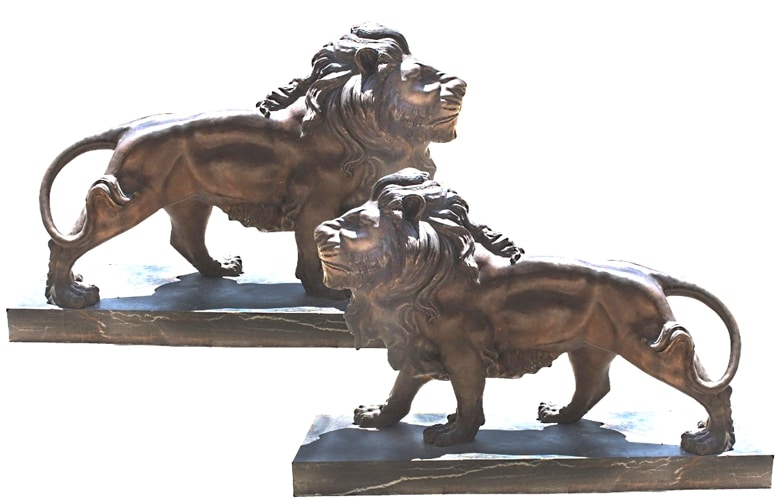 Bronze Lions Statues on Marble Base - AF CI3-SS6024