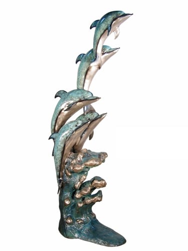 Bronze Jumping Dolphin Fountain Statue - AF 28404NA