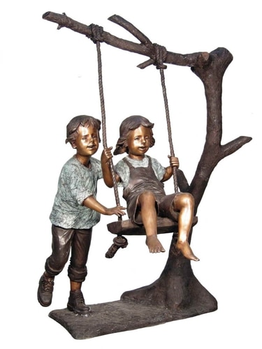Bronze Boy & Girl Swing Statue