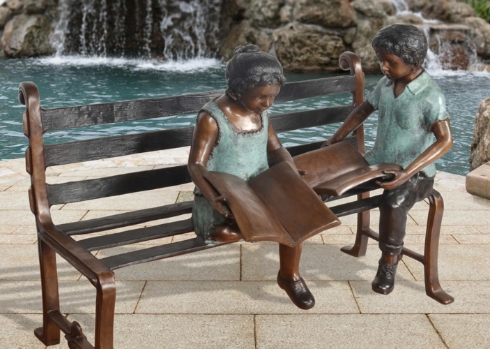 Bronze Children Reading on Bench - AF 57510