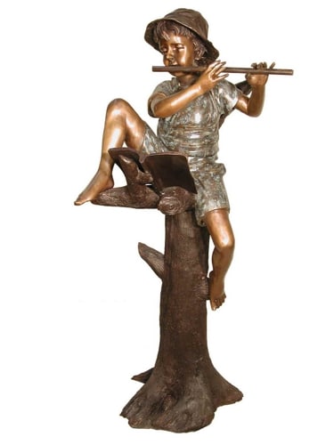 Bronze Boy Playing Flute Statue - AF 84007