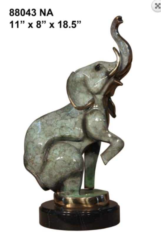 Bronze Elephant Statue on Marble Base - AF 88043NA