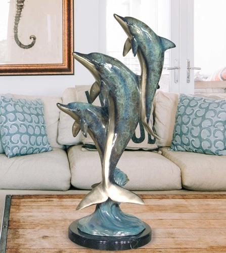 Bronze Jumping Dolphin Statue - AF 89076NA
